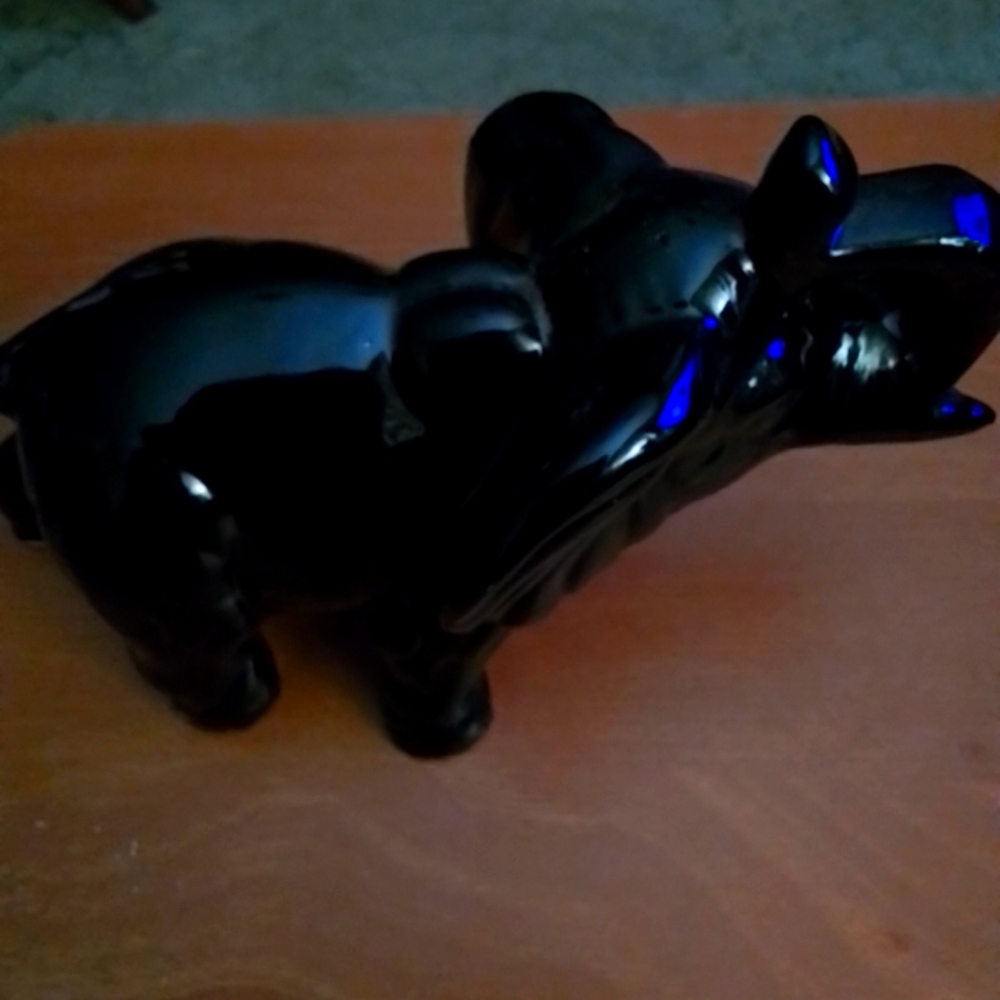 Vintage Elephant Figurine Porcelain Ceramic Black Gloss Finish